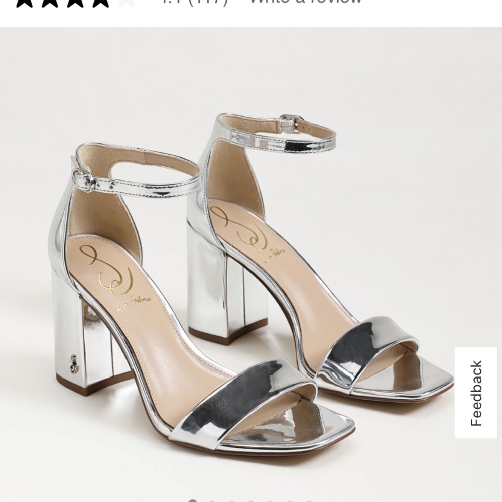 Silver dress sandals, size 9, NWT, Sam Elderman, block heel (3.5-4”) retail $120